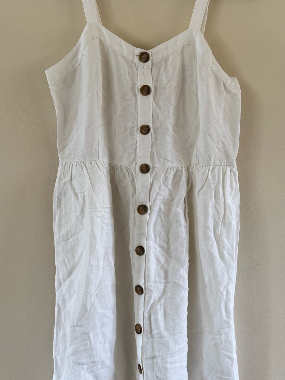 LOFT White Button-Front Sundress with Wooden Buttons